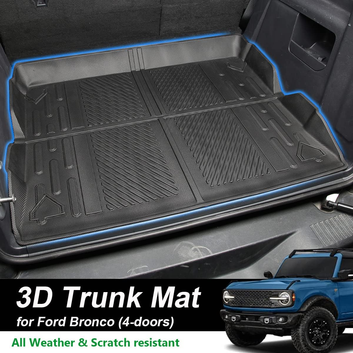 Cargo Liner Trunk Floor Mat for Ford Bronco 2021 2022 All Weather Waterproof TPE Pack of 2 T4493