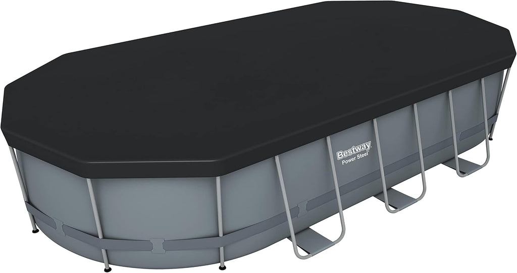 18' x 9' x 48 Outdoor Oval Frame Above Ground Swimming Pool Set with 1500 GPH Cartridge Filter Pump, Cover, & Ladder G2603