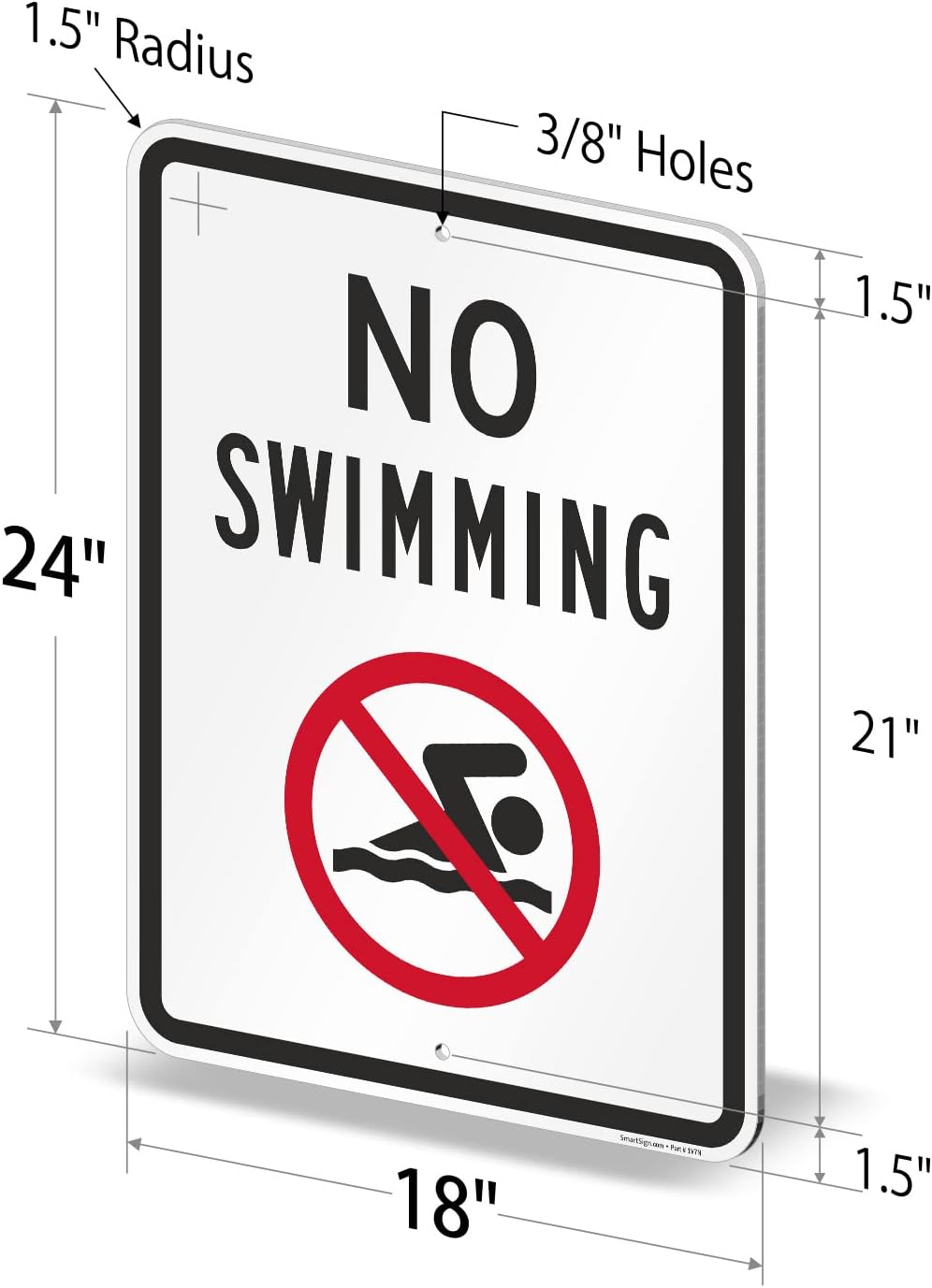 No Swimming Sign 18" x 24" Aluminum Pack of 2 J9321
