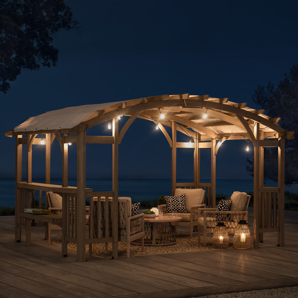 10 x 14 ft Light Grey Cedar Wood Arched Pergola with Canopy N87773
