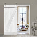 White Stained Wood Interior Sliding Barn Door with Hardware Kit U158