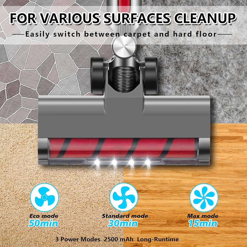 Cordless Stick Vacuum Cleaner with 2 Batteries, 27KPa Brushless Motor, LED Display B848538