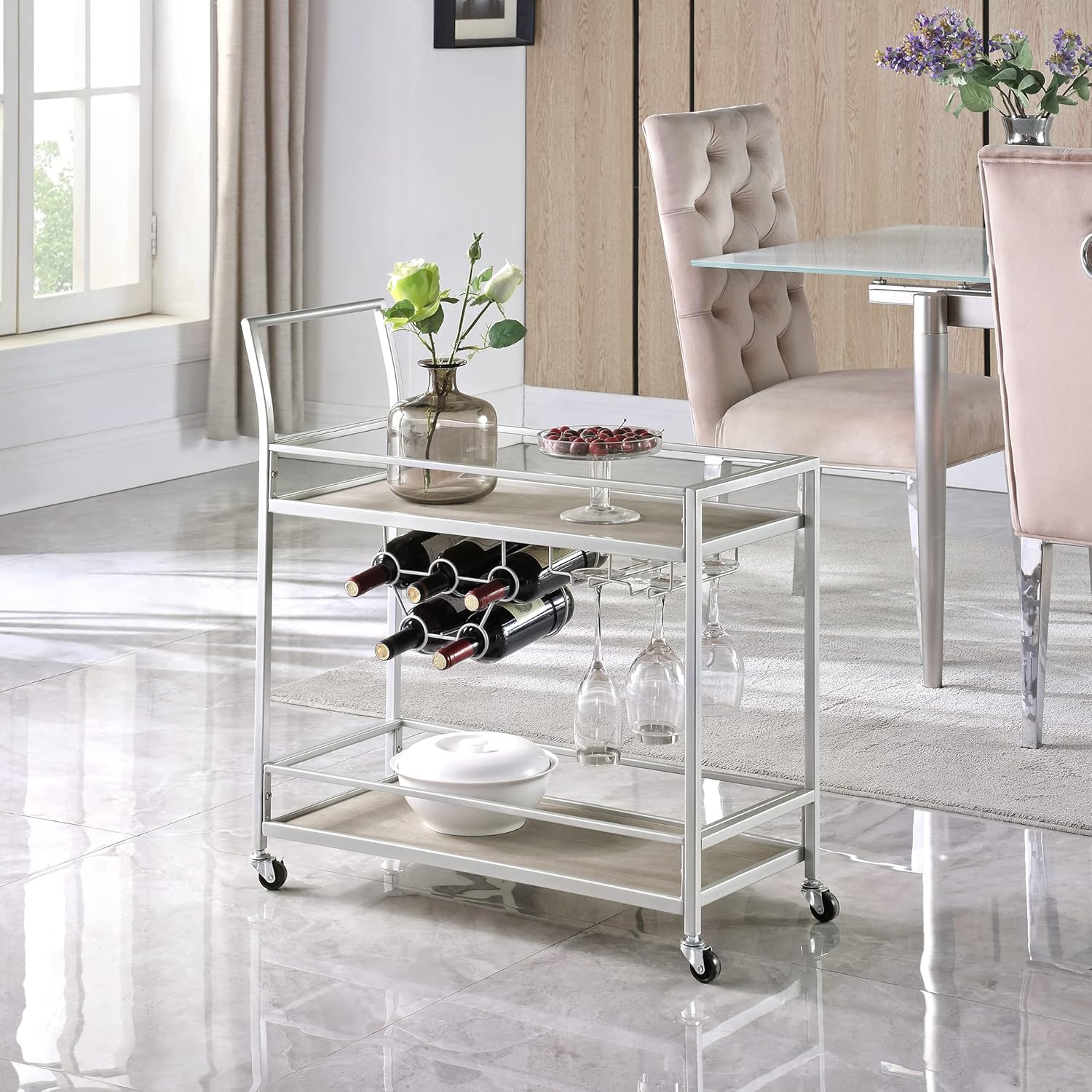 Black Bar Cart with Glass N660906