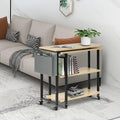 Sofa Side Table with Storage Bag, 6 Casters Walnut U566
