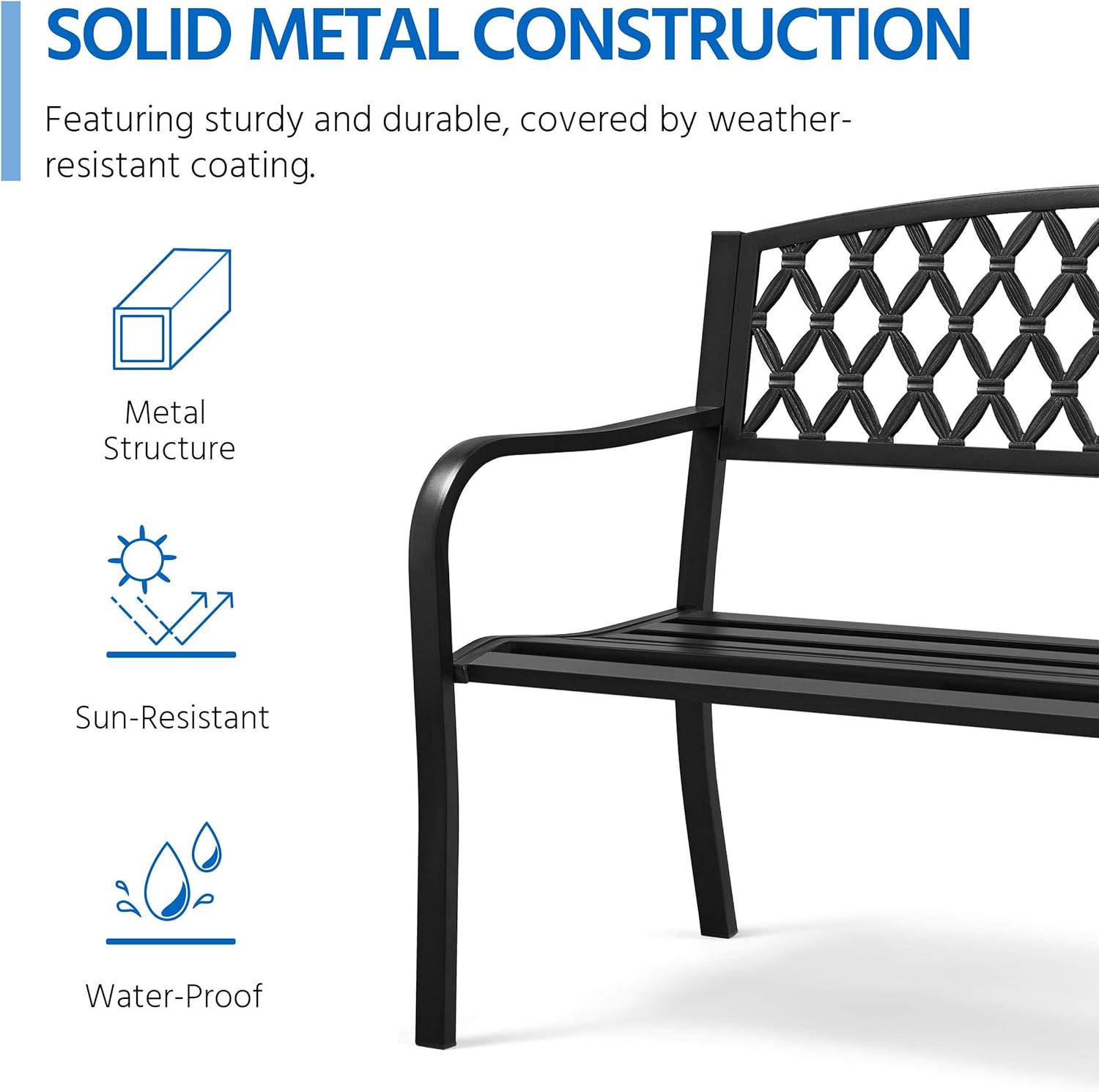 Black Cast Iron Steel Garden Bench with Armrests E899