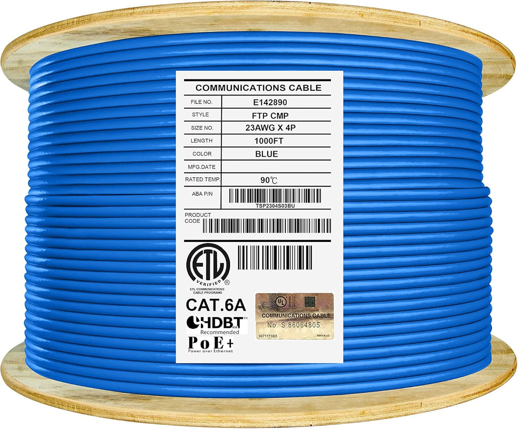 Cat6A Shielded Plenum 1000ft FTP 23AWG 650MHz Solid Pure Copper Bulk Ethernet Cable Reel Orange C329136