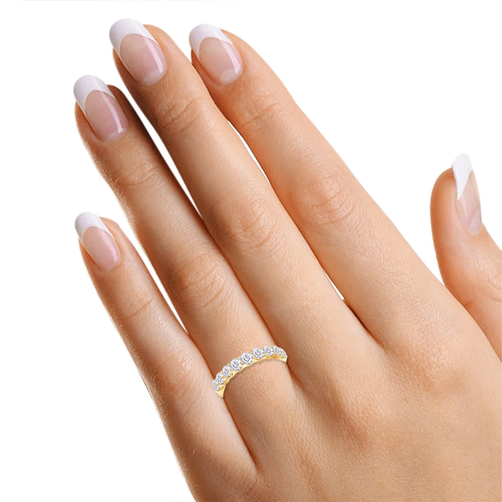 0.86 Carat Round Cut Lab Created Moissanite Half Eternity Wedding Band Ring In 14K Yellow Gold Over Sterling Silver Size 7 R61929