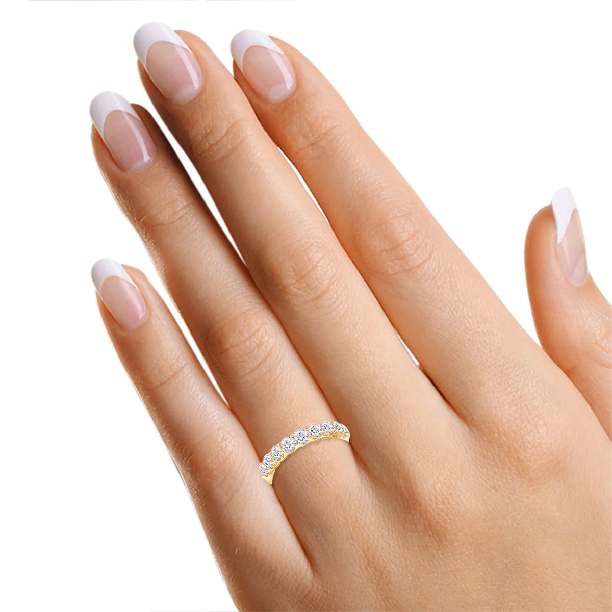 0.86 Carat Round Cut Lab Created Moissanite Half Eternity Wedding Band Ring In 14K Yellow Gold Over Sterling Silver Size 7 R61929