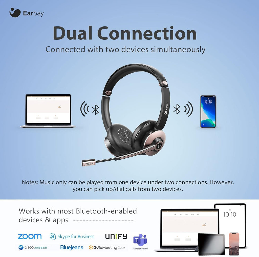 Wireless Bluetooth Headset with Microphone Noise Cancelling, On-Ear, USB Dongle, 28hrs Talk Time I314