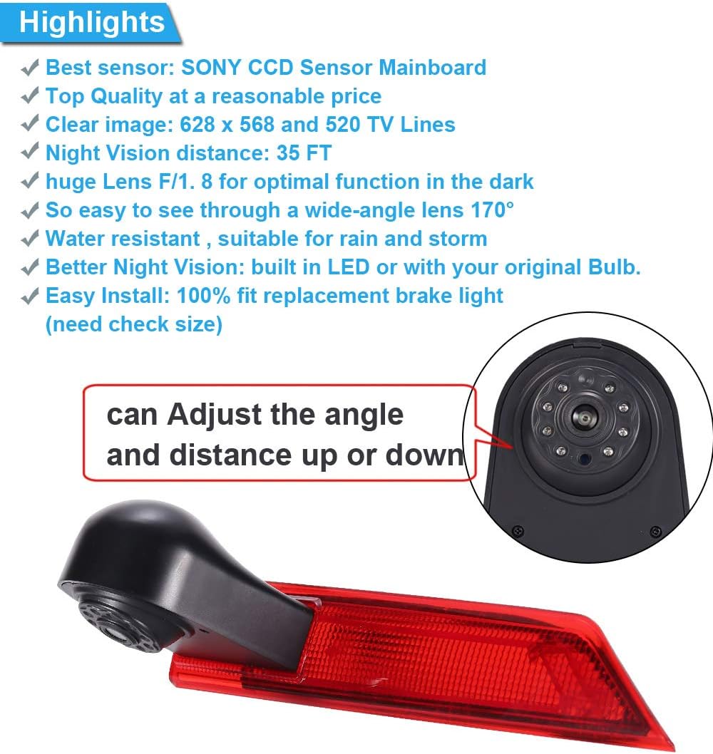Roof Top Mount Brake Lamp Camera Reverse Rear View Backup Camera for Ford Transit Custom 2012-2016 U59197