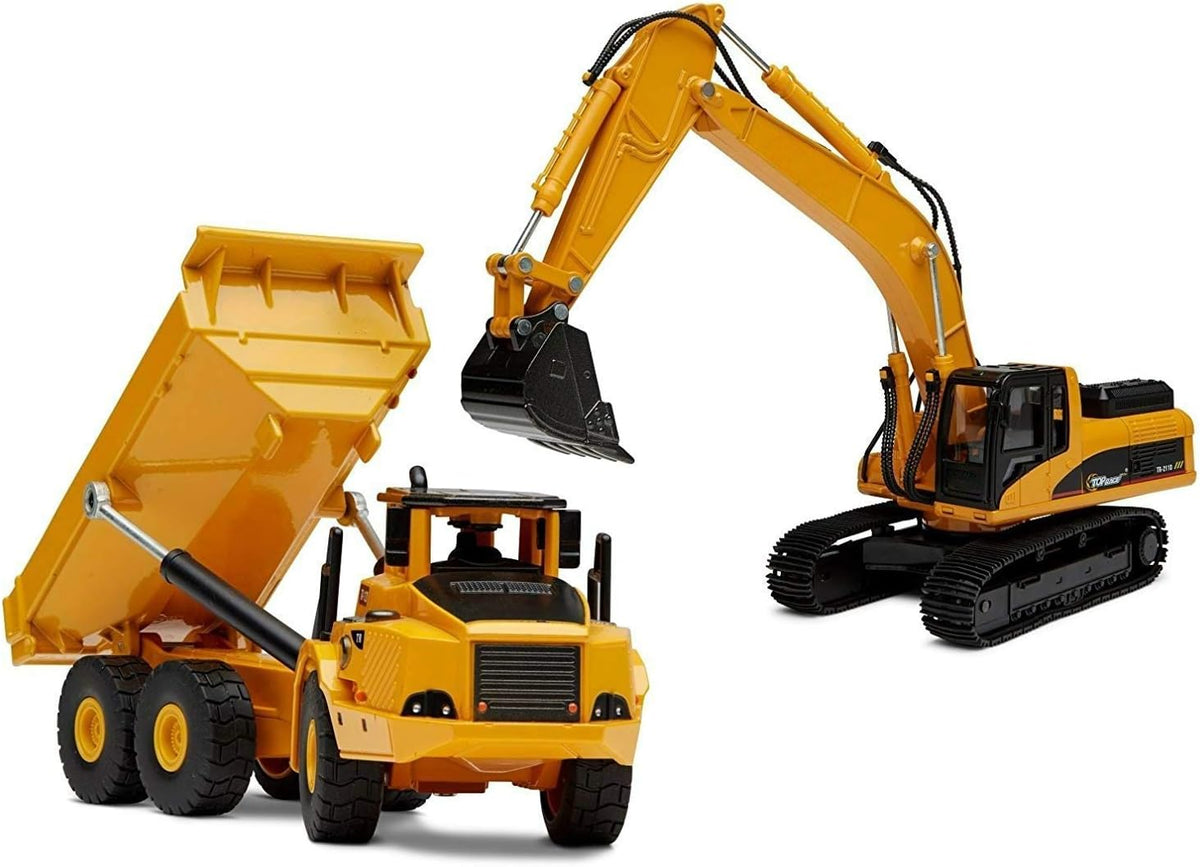 Diecast Metal Construction Trucks, Excavator and Dump Truck, Set of 2 R353