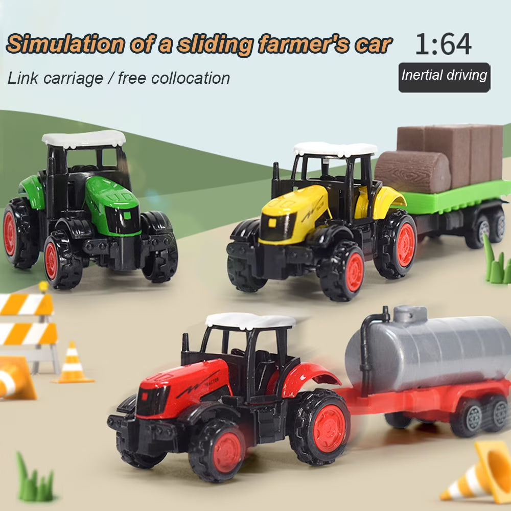 3 Pieces Die-Cast Metal Toy Farm Tractors Truck and Trailers Set S891888