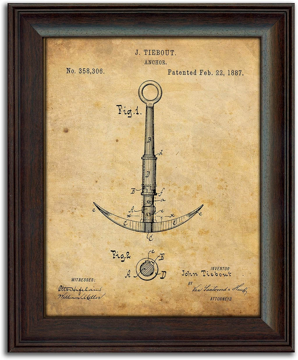 Vintage Patents Sailboat Anchor 2pc Set E4014