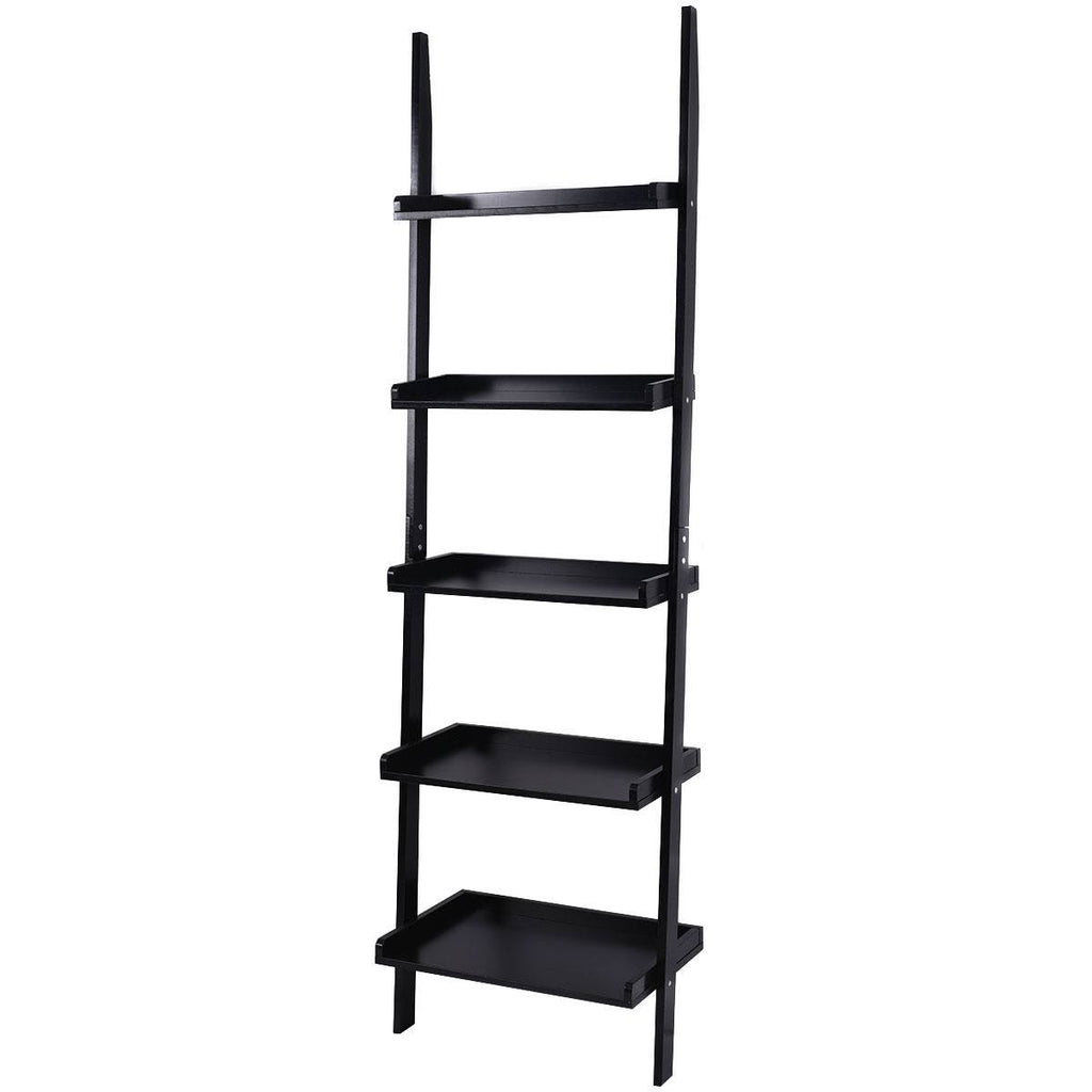 5-Tier Leaning Wall Display Bookcase Black V5644