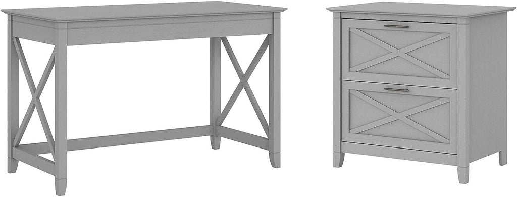 48W Reclaimed Pine Writing Desk with 2 Drawer Lateral File Cabinet K5755