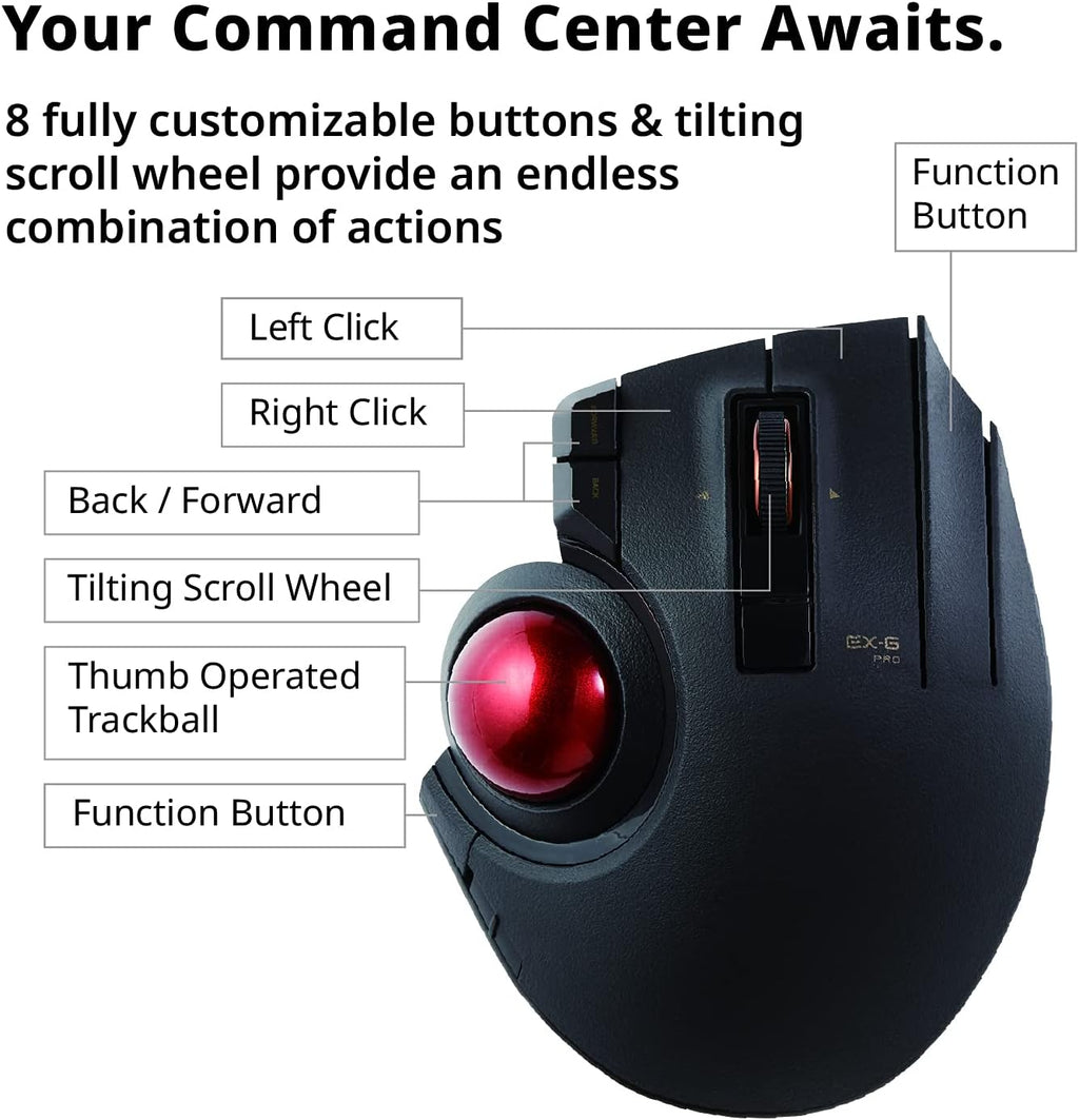 Black 8-Button Thumb-Operated Trackball Mouse, Pack of 2 S845