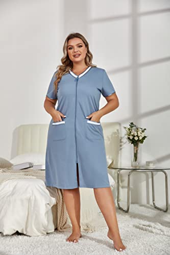 Plus Size Zip Robe Loungewear Bathrobe W476803