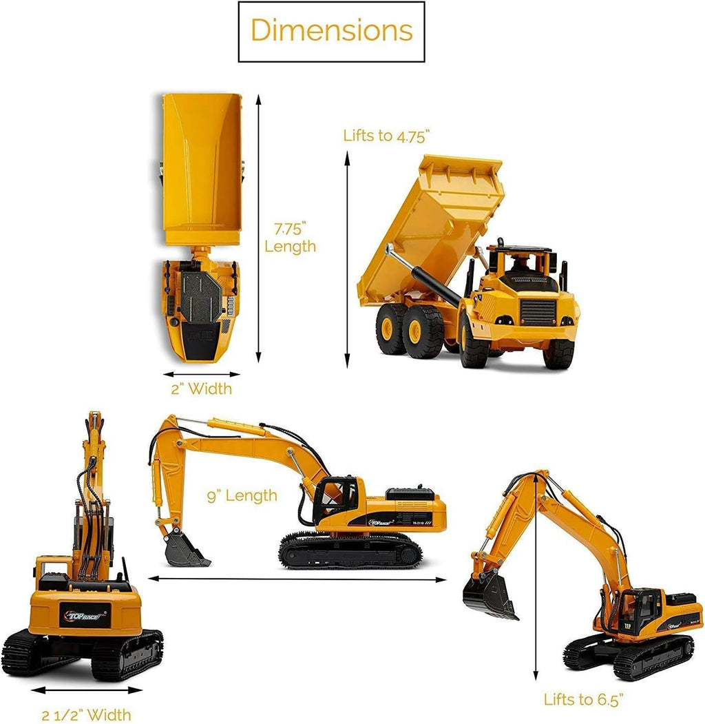 Diecast Metal Construction Trucks, Excavator and Dump Truck, Set of 2 R353