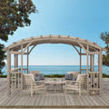 10 x 14 ft Light Grey Cedar Wood Arched Pergola with Canopy N87773