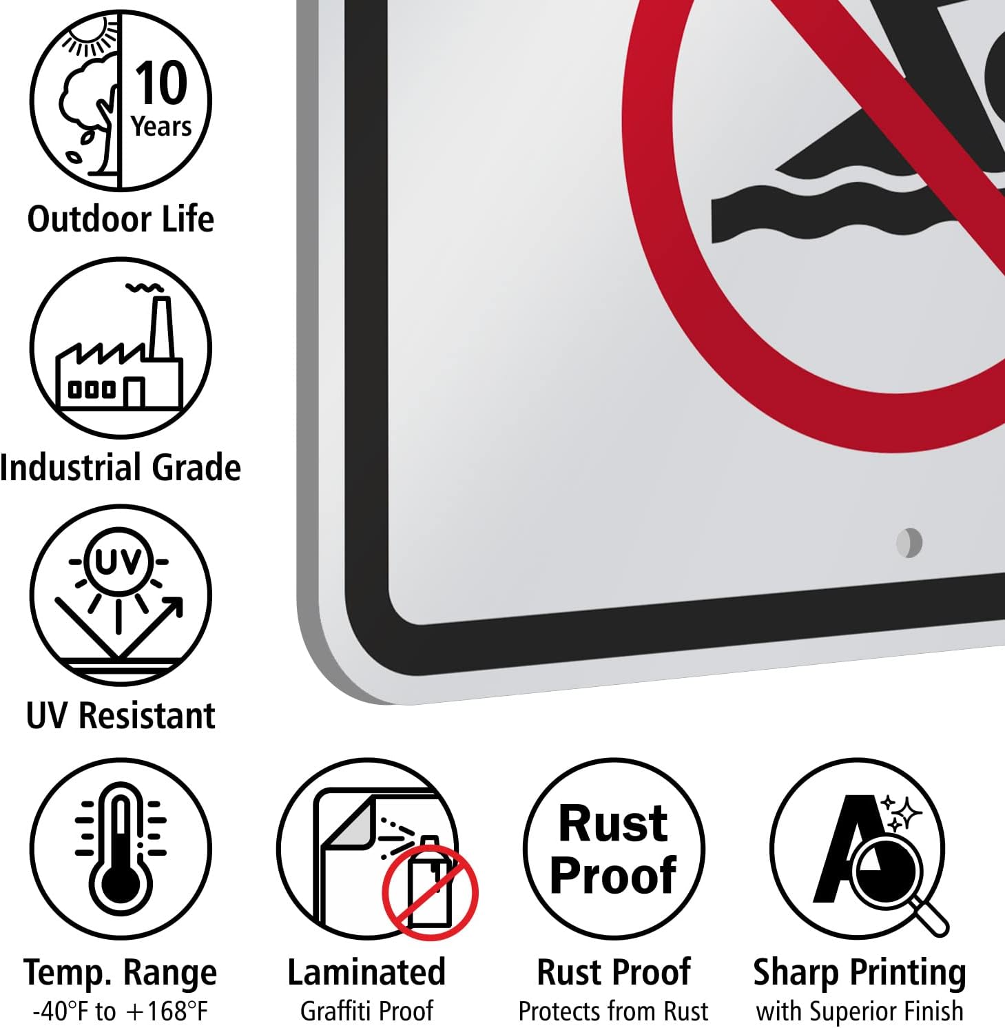 No Swimming Sign 18" x 24" Aluminum Pack of 2 J9321