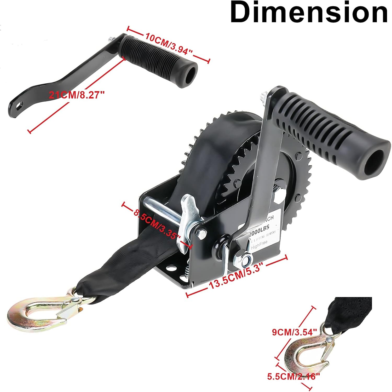 Heavy Duty Hand Winch 2000LBS with 25-Foot Strap, Pack of 2 L244