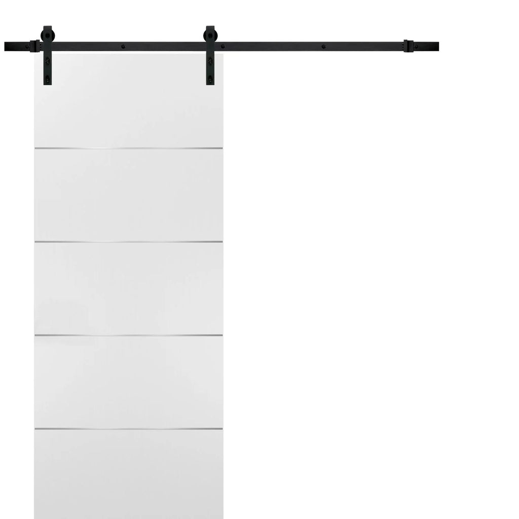 White Sliding Barn Door 32x80 with Black Hardware Z920184