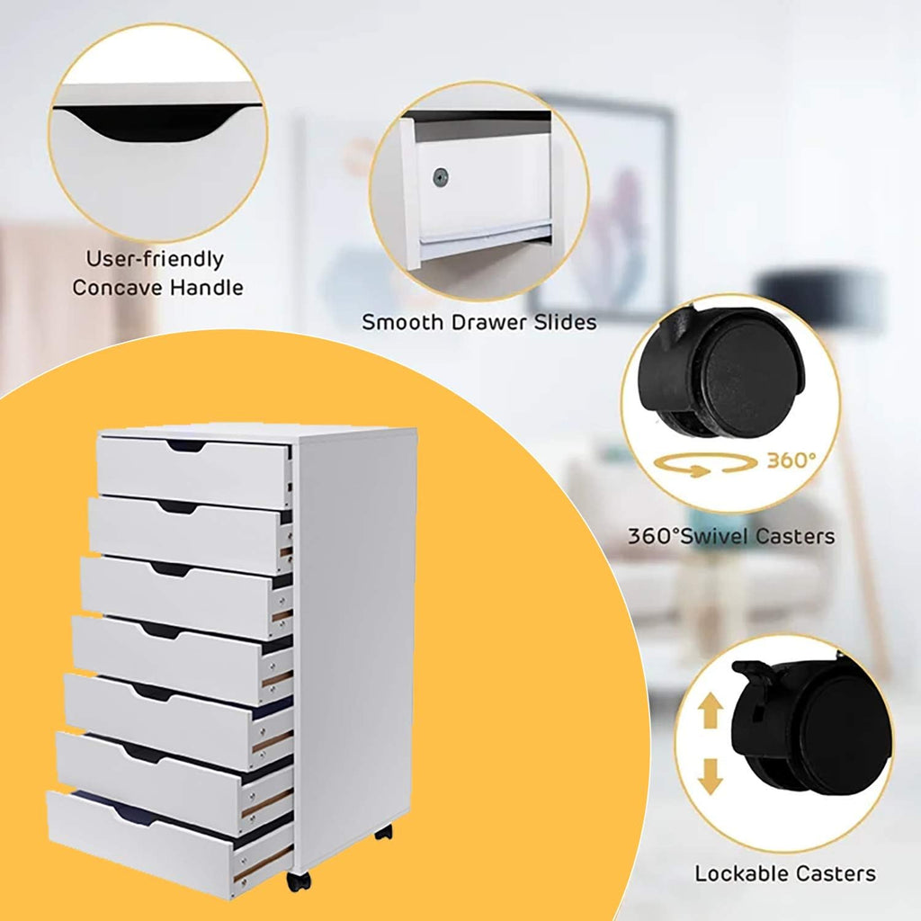 White 6 Drawer Wooden Chest of Drawers with Wheels R350937