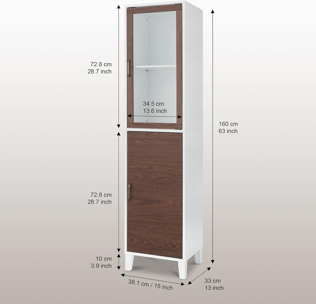 White Natural Wood Bathroom Linen Cabinet S94178