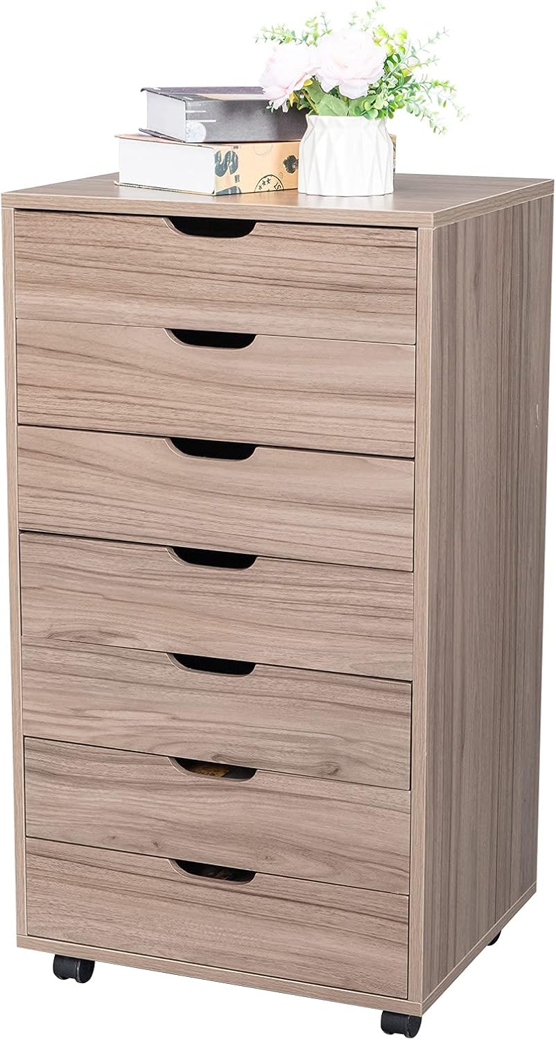 White 6 Drawer Wooden Chest of Drawers with Wheels R350937