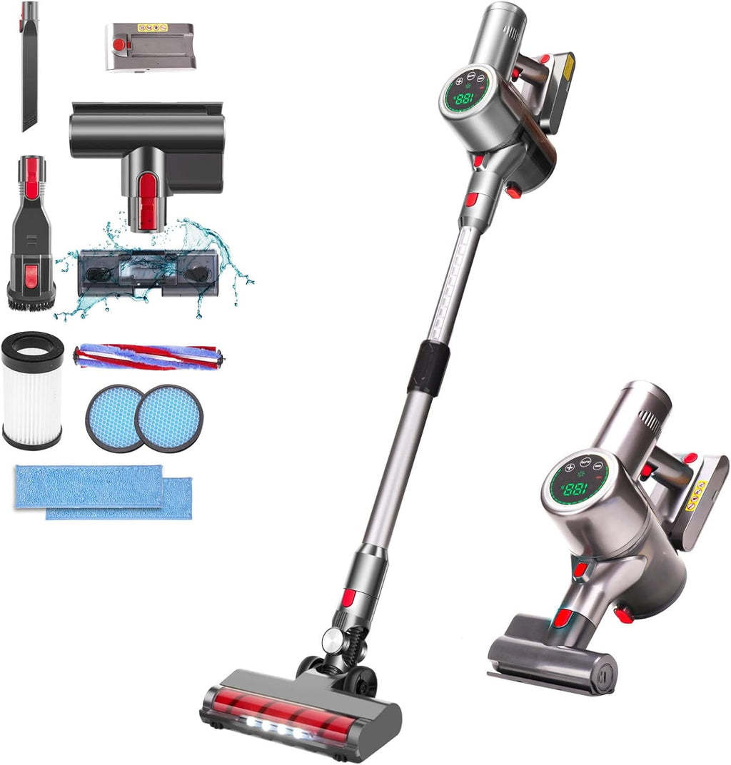 Cordless Stick Vacuum Cleaner with 2 Batteries, 27KPa Brushless Motor, LED Display B848538