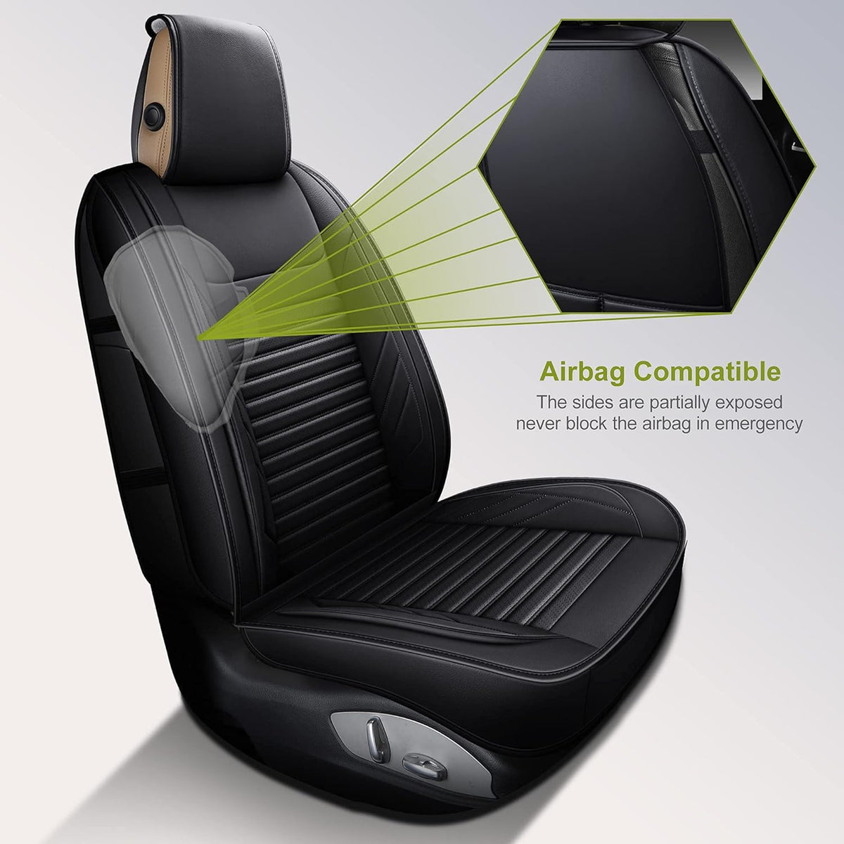 Leather Car Seat Covers, Front Pair, Black&&Red P820