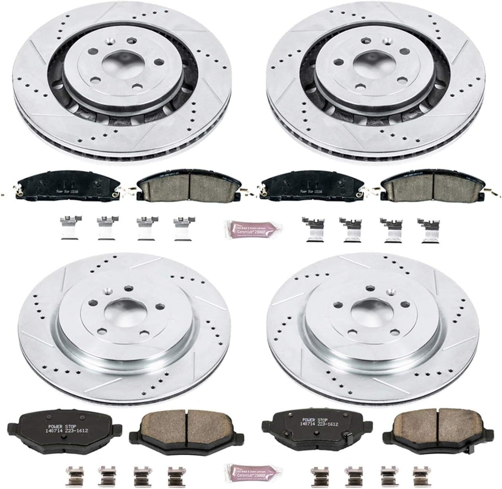 Front and Rear Carbon Fiber Brake Pads with Drilled & Slotted Brake Rotors Kit P69165