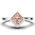 1.50 Carat Princess Cut Morganite And Diamond Moissanite Engagement Ring in 925 Sterling Silver With 18k White Gold Plating F79711