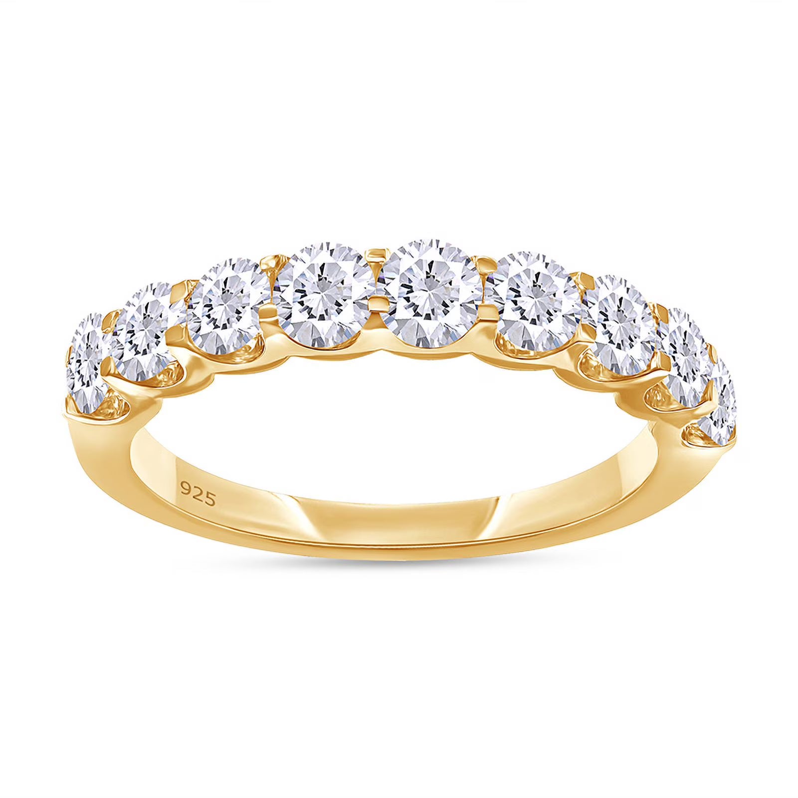 0.86 Carat Round Cut Lab Created Moissanite Half Eternity Wedding Band Ring In 14K Yellow Gold Over Sterling Silver Size 7 R61929