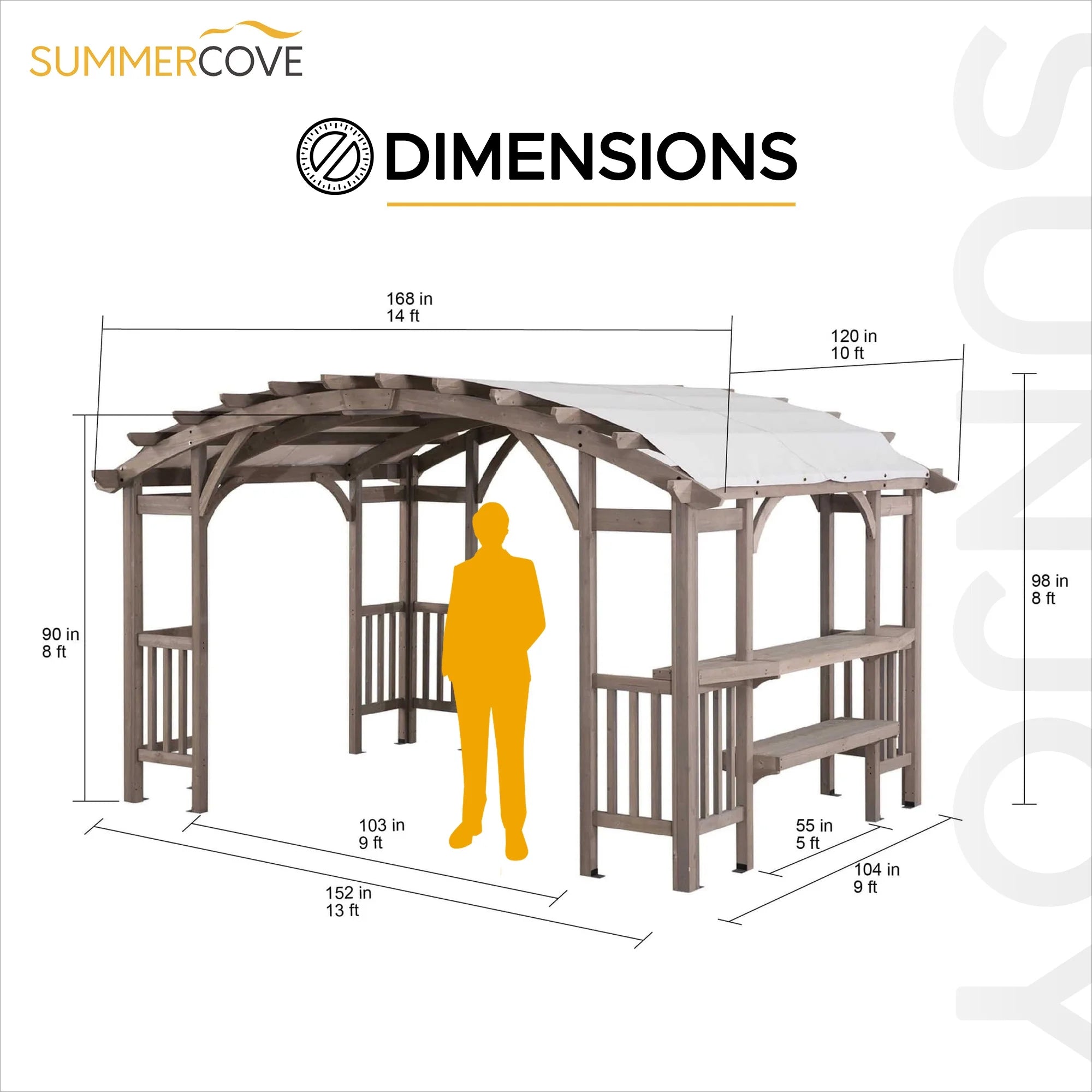 10 x 14 ft Light Grey Cedar Wood Arched Pergola with Canopy N87773