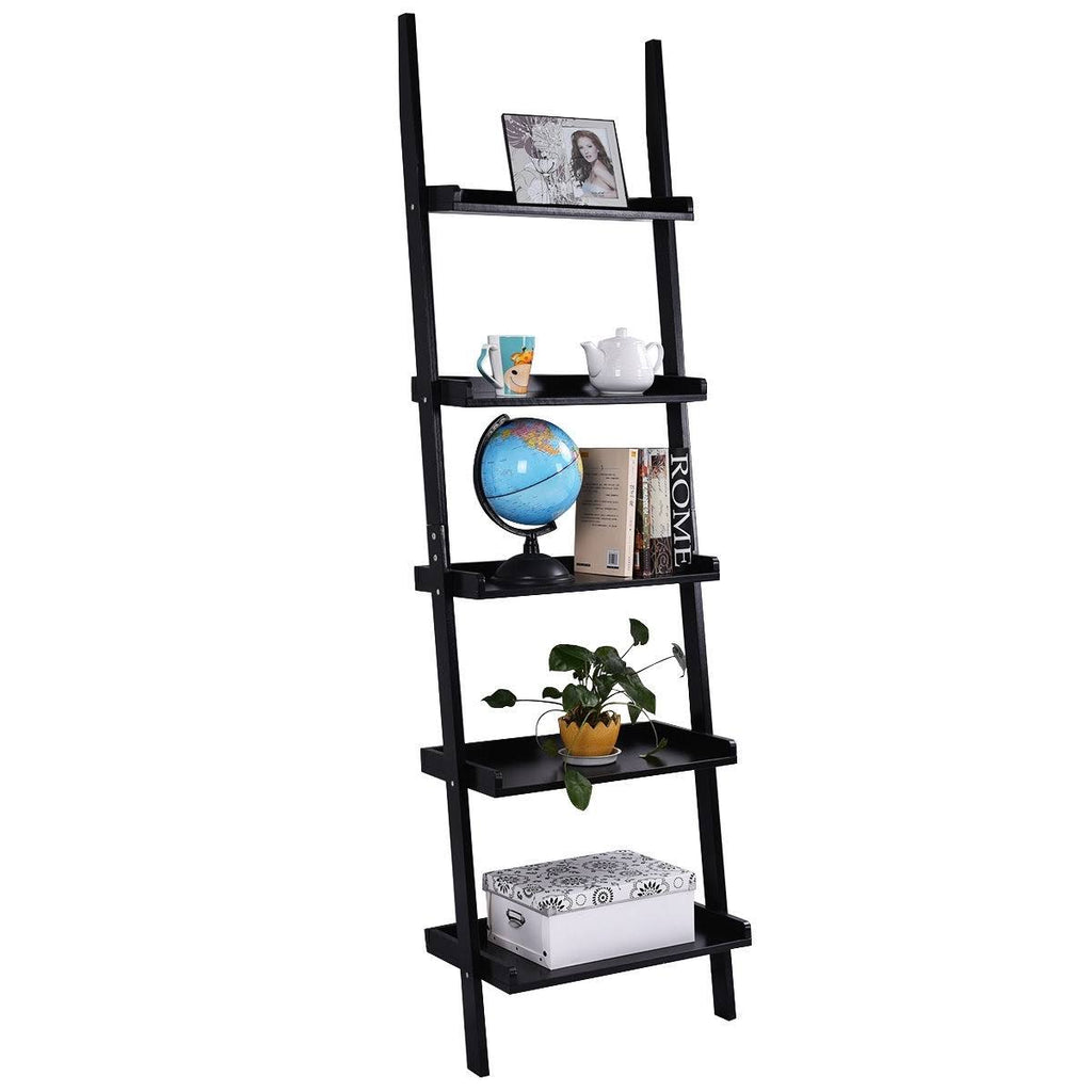 5-Tier Leaning Wall Display Bookcase Black V5644