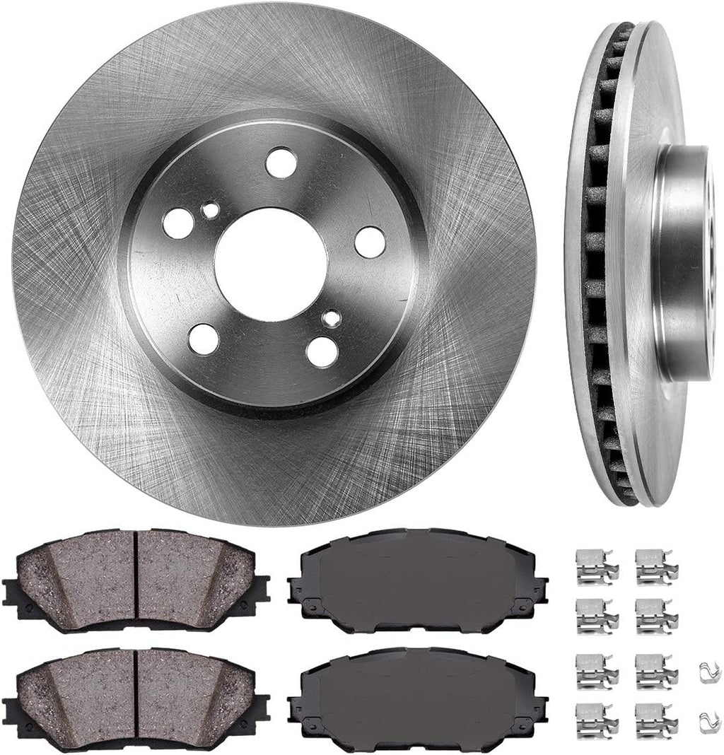 Premium OE 5 Lug Brake Disc Rotors + Ceramic Brake Pads + Clips J13916