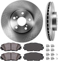 Premium OE 5 Lug Brake Disc Rotors + Ceramic Brake Pads + Clips J13916