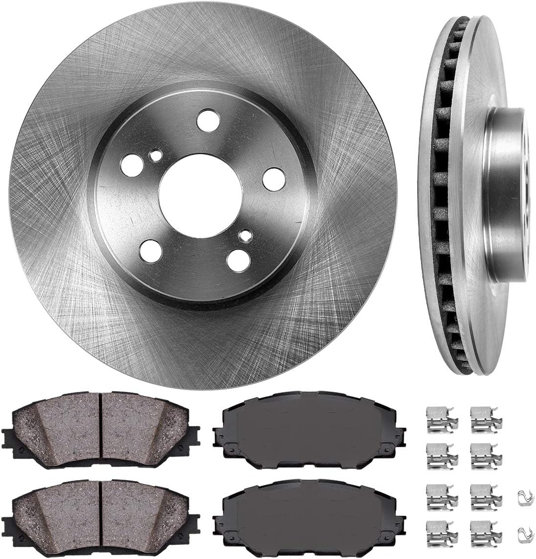 Premium OE 5 Lug Brake Disc Rotors + Ceramic Brake Pads + Clips J13916