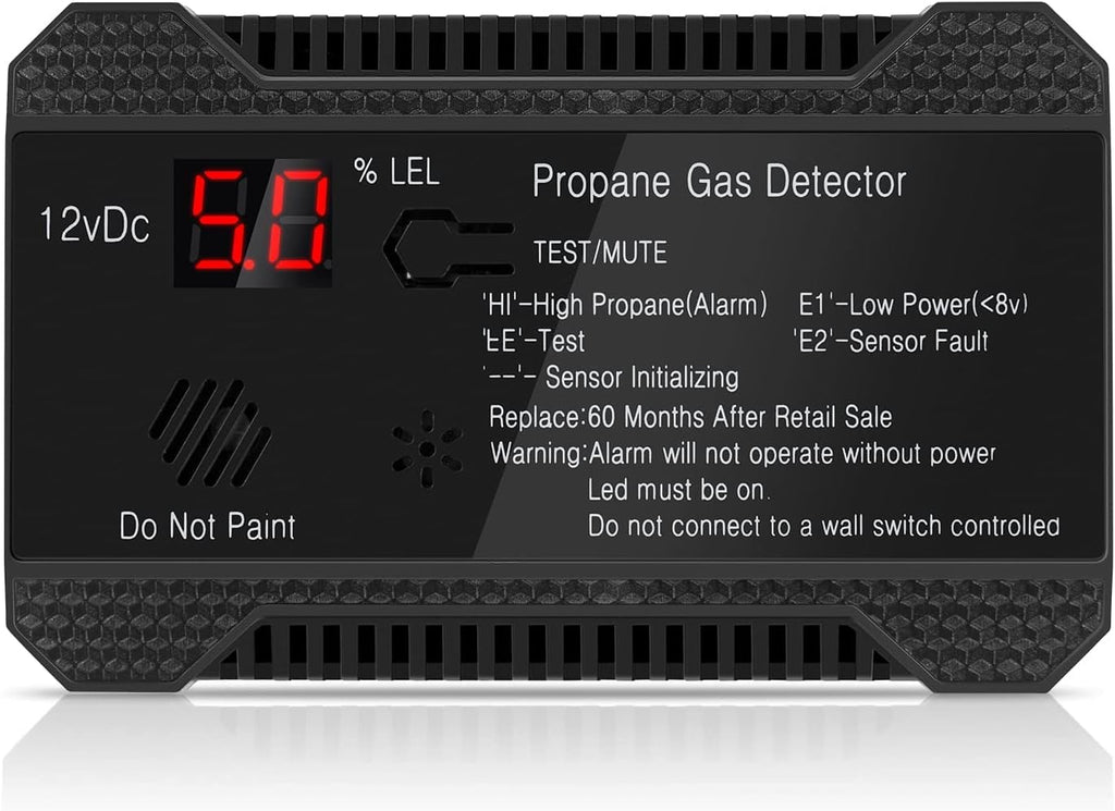 Black Propane Gas Detector Alarm, 12V, LCD Display, 85dB, Pack of 2 V19029