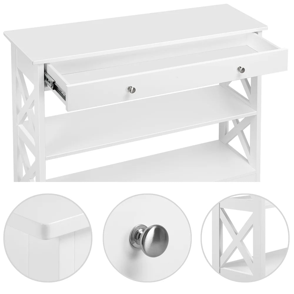 White Console Table with 1 Drawer and 2 Open Shelves R34244