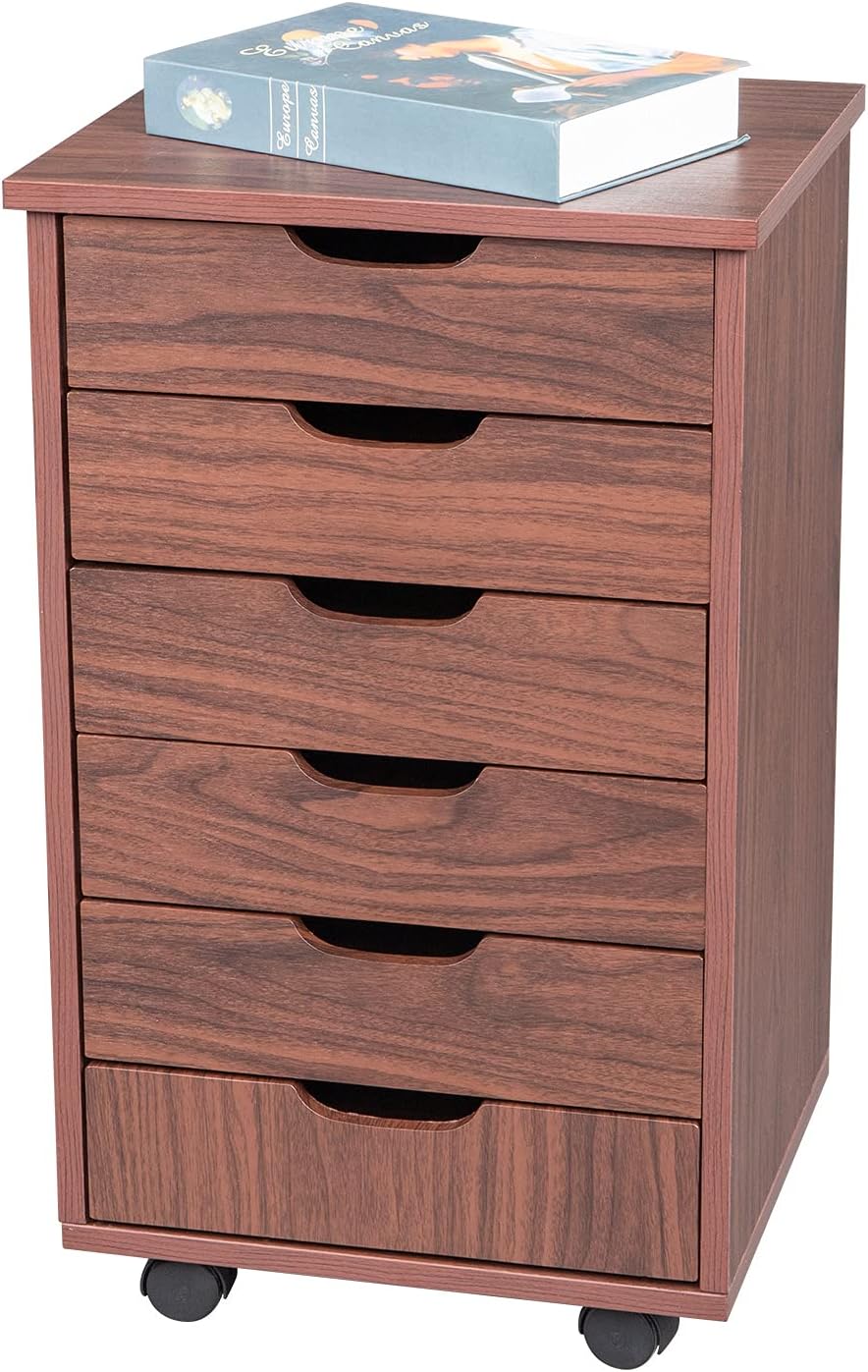 White 6 Drawer Wooden Chest of Drawers with Wheels R350937