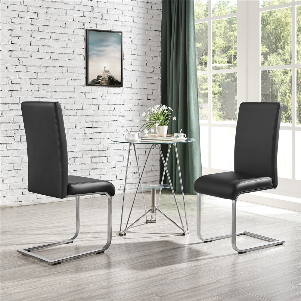 Black Faux Leather Dining Chair with Metal Legs, Set of 2 H95847