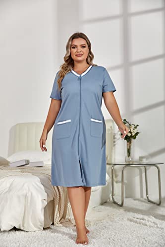 Plus Size Zip Robe Loungewear Bathrobe W476803