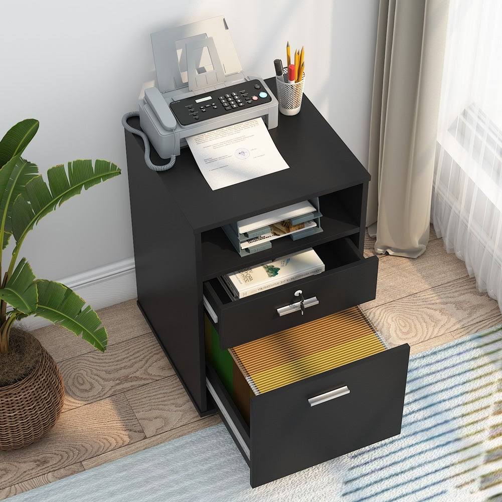 Black 2 Drawer Mobile File Cabinet with Lock B419