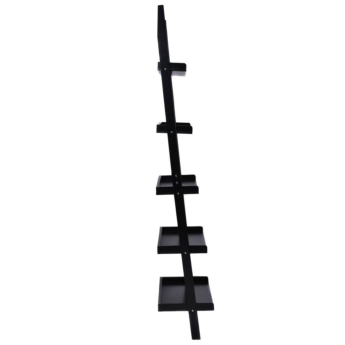 5-Tier Leaning Wall Display Bookcase Black V5644