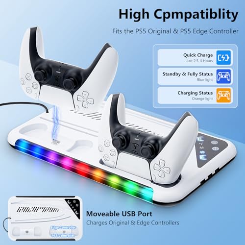 PS5 Slim Stand with Cooling Fan, Controller Charging Station, 13 Game Storage Y57159