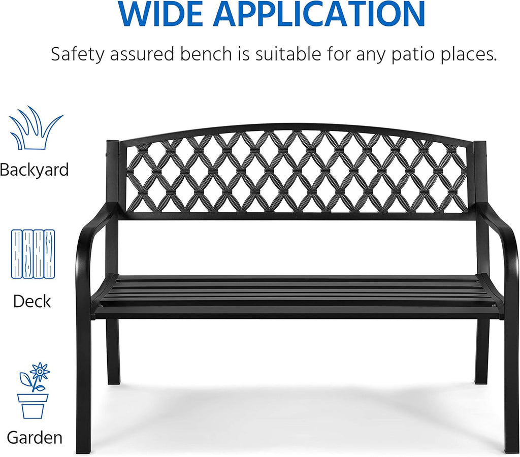 Black Cast Iron Steel Garden Bench with Armrests E899