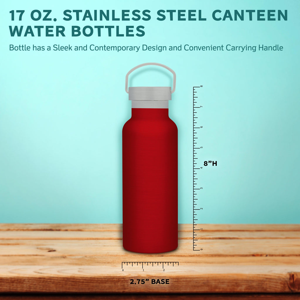 Red 17 oz Stainless Steel Canteen Water Bottles Set U491060