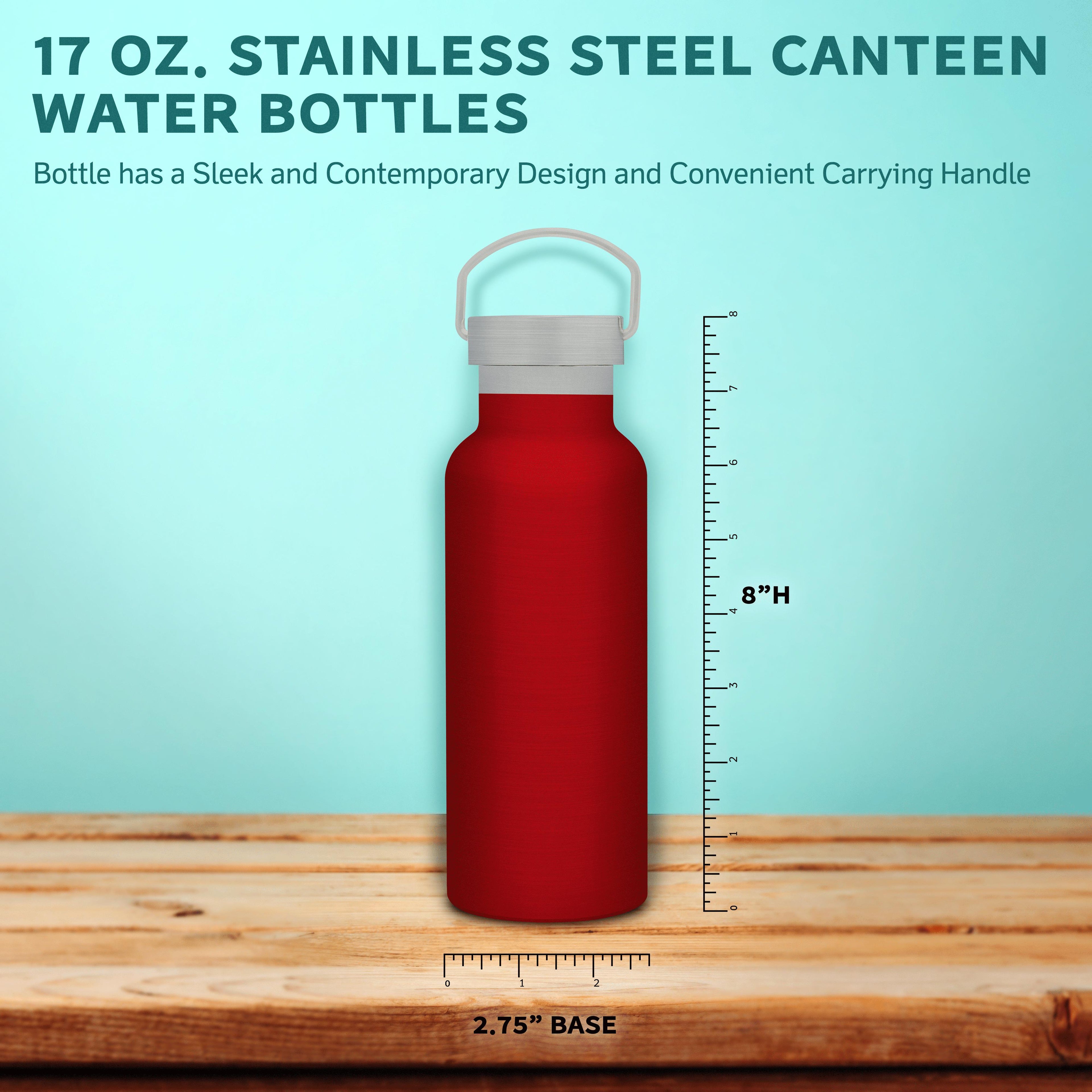 Red 17 oz Stainless Steel Canteen Water Bottles Set U491060